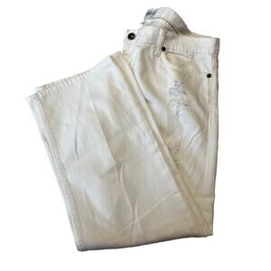 Habitual Women’s White Jeans Size 32 Wide Leg Distressed Pants 100% Cotton Boho